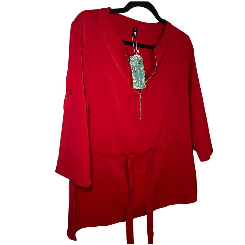 Cici Bird - Red Blouse - Women's Size Medium - Tie Front